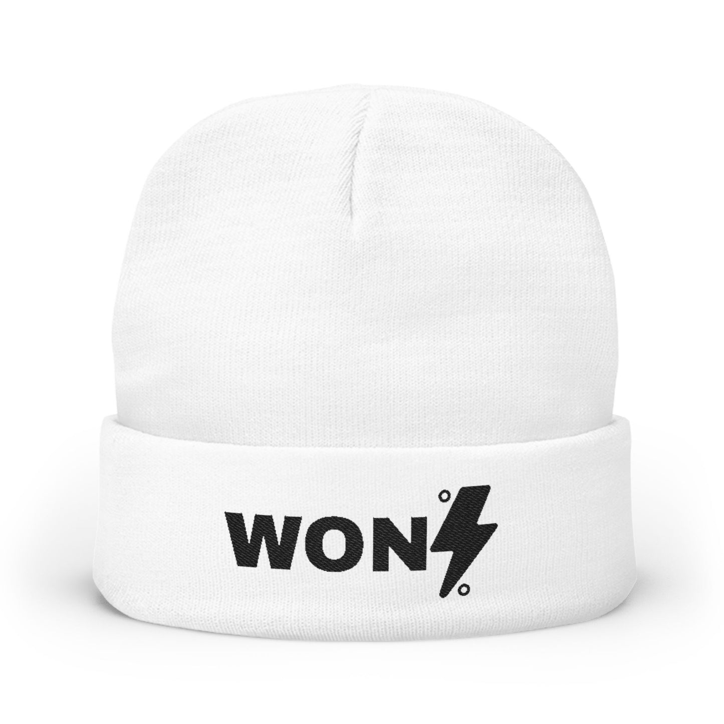 Embroidered Knit Beanie - 'WON' Lightning Bolt Design