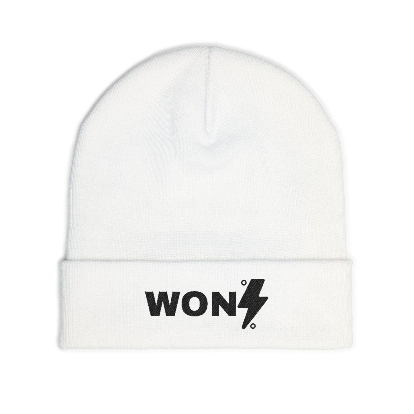 Embroidered Knit Beanie - 'WON' Lightning Bolt Design