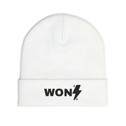 Embroidered Knit Beanie - 'WON' Lightning Bolt Design