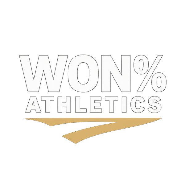 WON% Athletics logo with a gold swoosh on a white background